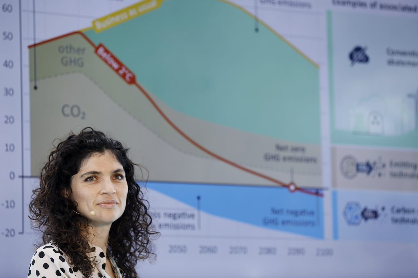 Patrícia Silva speaking on emissions pathways